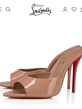 Christian Louboutin Beige Patent Leather Peep-Toe Mules with Red Sole